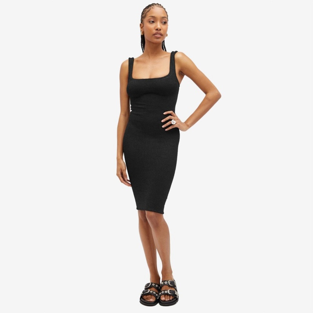 Hunza G Women's Tank Dress‎ in Black Stretchy Swim Resort One Size OS